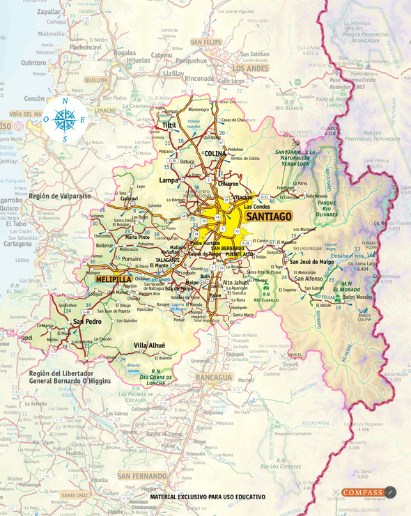 Mapa Físico Región Metropolitana gratis