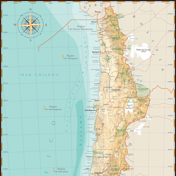 Mapa físico de Chile Gran Formato (Salas de clases)