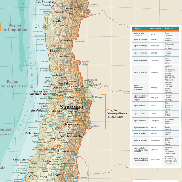 Mapa físico de Chile Gran Formato (Salas de clases)