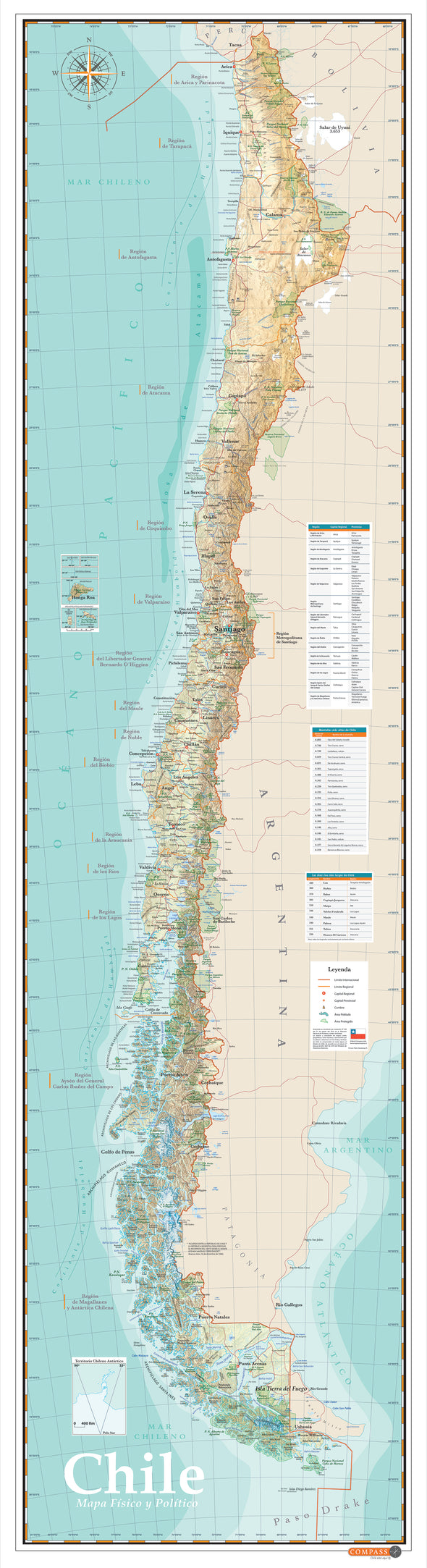 Mapa físico de Chile Gran Formato (Salas de clases)