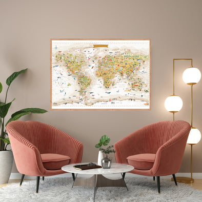 Mapa Mundi Ilustrado Sepia