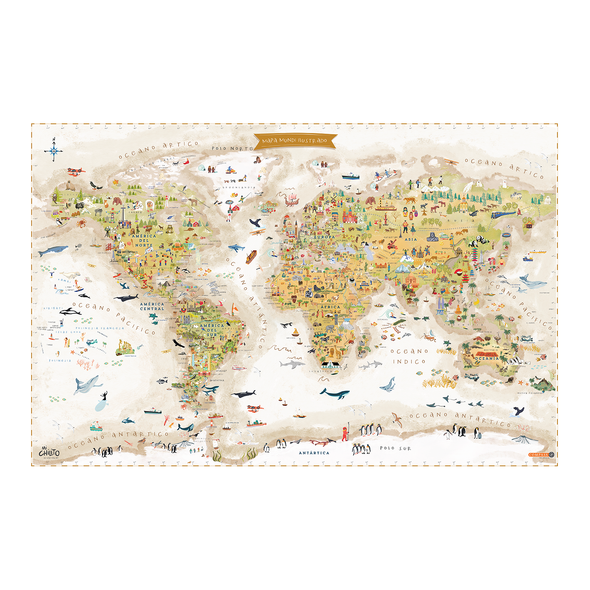 Mapa Mundi Ilustrado Sepia