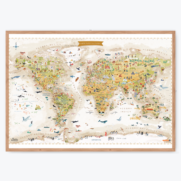 Mapa Mundi Ilustrado Sepia
