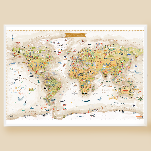 Mapa Mundi Ilustrado Sepia