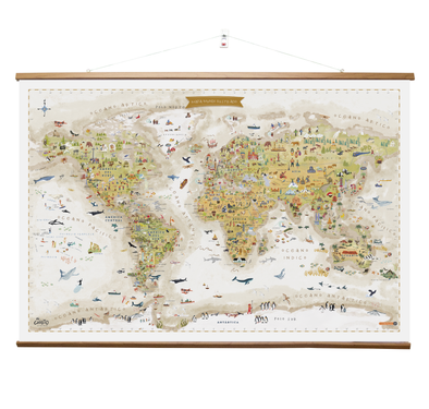 Mapa Mundi Ilustrado Sepia Gran Formato