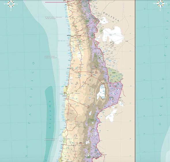 Mapa mural Chile en 3 cuerpos