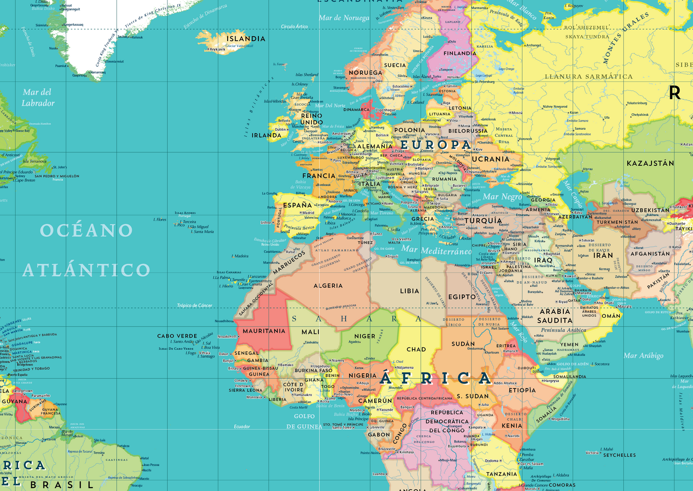 Planisferio mundial político y físico – Editorial Compass