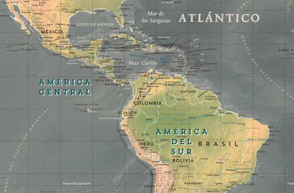Planisferio Sepia proyección Mercator Gran Formato