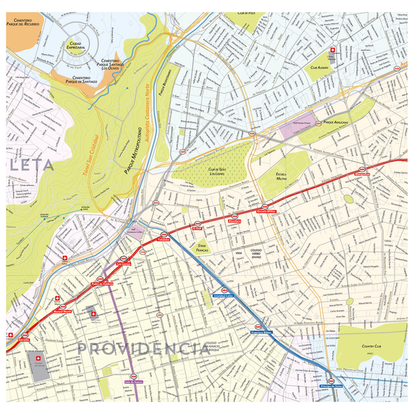 Mapa comunas zona oriente de Santiago 2,8 x 2 mt pineable