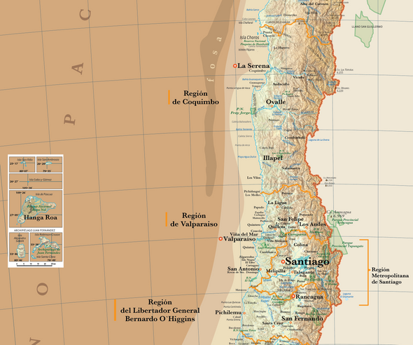 Mapa de Chile físico sepia