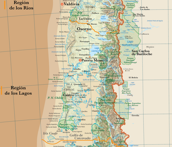 Mapa de Chile físico sepia