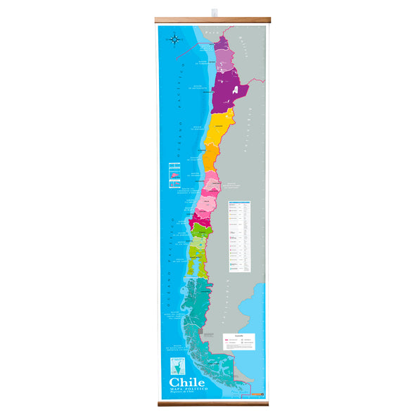Mapa político de Chile Gran Formato (Largo)