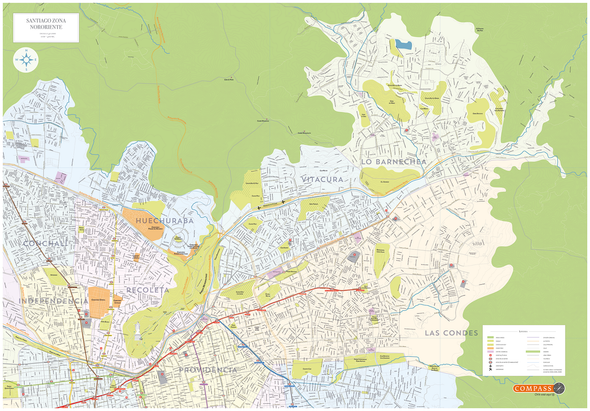 Mapa comunas zona oriente de Santiago 2,8 x 2 mt pineable