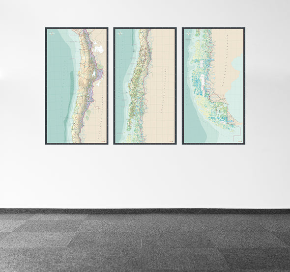 Mapa mural Chile en 3 cuerpos