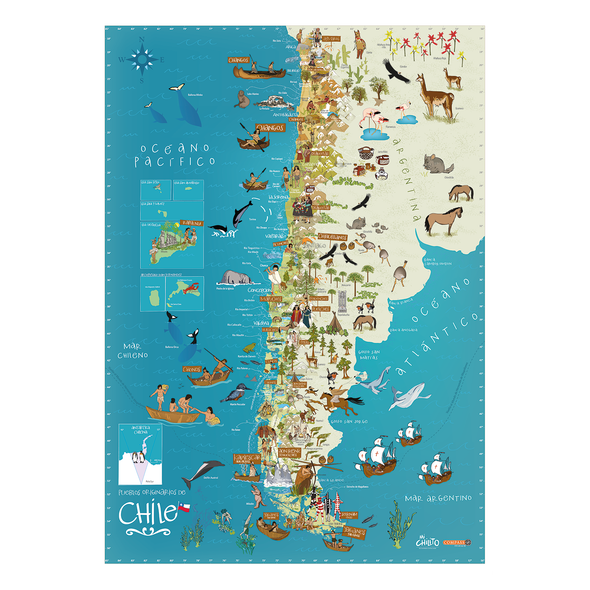 Mapa de Chile Pueblos Originarios Gran Formato