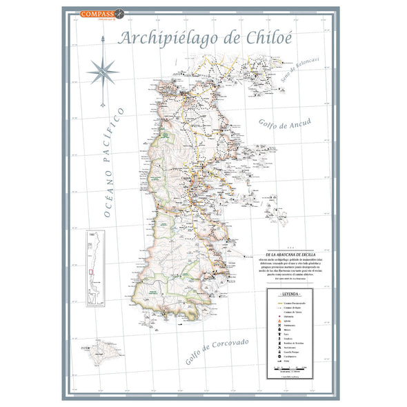 Mapa de Chiloé, patrimonio y mitología Inglés/Español
