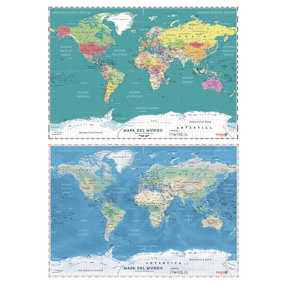 Planisferio mundial político y físico