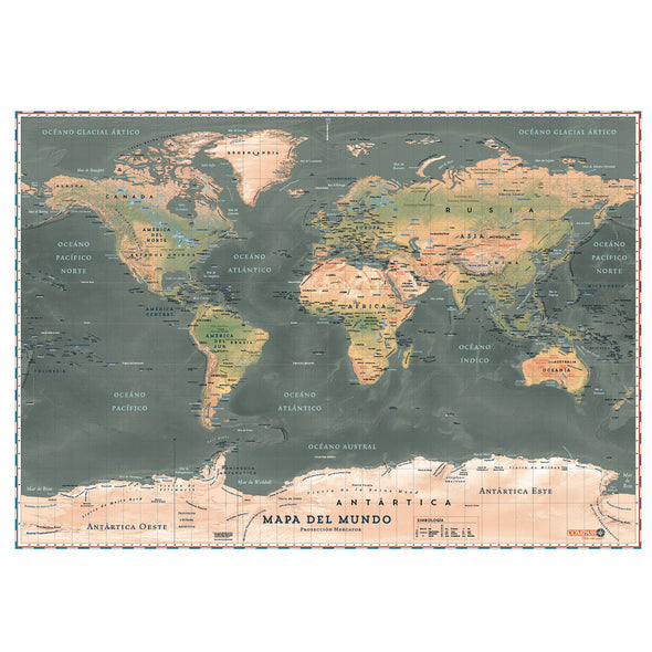 Planisferio Sepia proyección Mercator Gran Formato