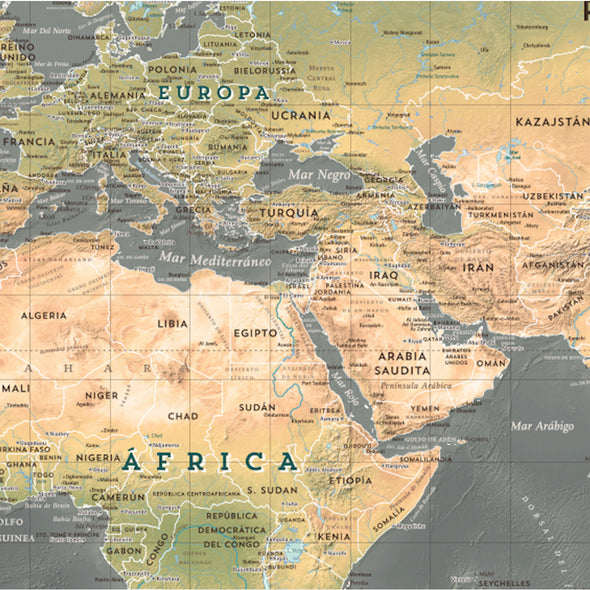Planisferio Sepia proyección Mercator Gran Formato