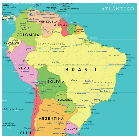 Mapa Político de Sudamérica pineable